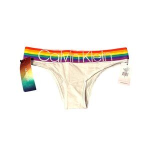 Calvin Klein Womens Pride Edit White Thong Underwear UK XS Cotton Blend